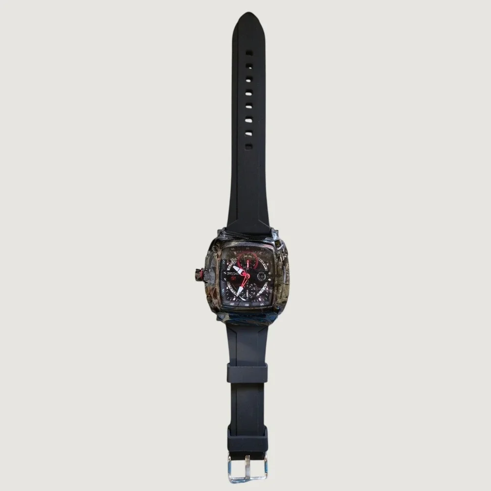 Senstone Mens Watch Black Square Chronograph Sports Silicone Strap X0045GCRD9